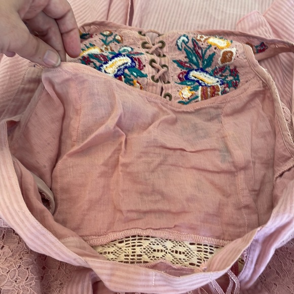 SoHo Chick Pink 🧚‍♀️ Dress/ Small/ Embroidery/ Floral/ Stripes/ Good Condition - Picture 14 of 15